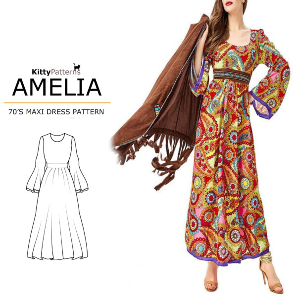 AMELIA - 70s Maxi Dress Pattern