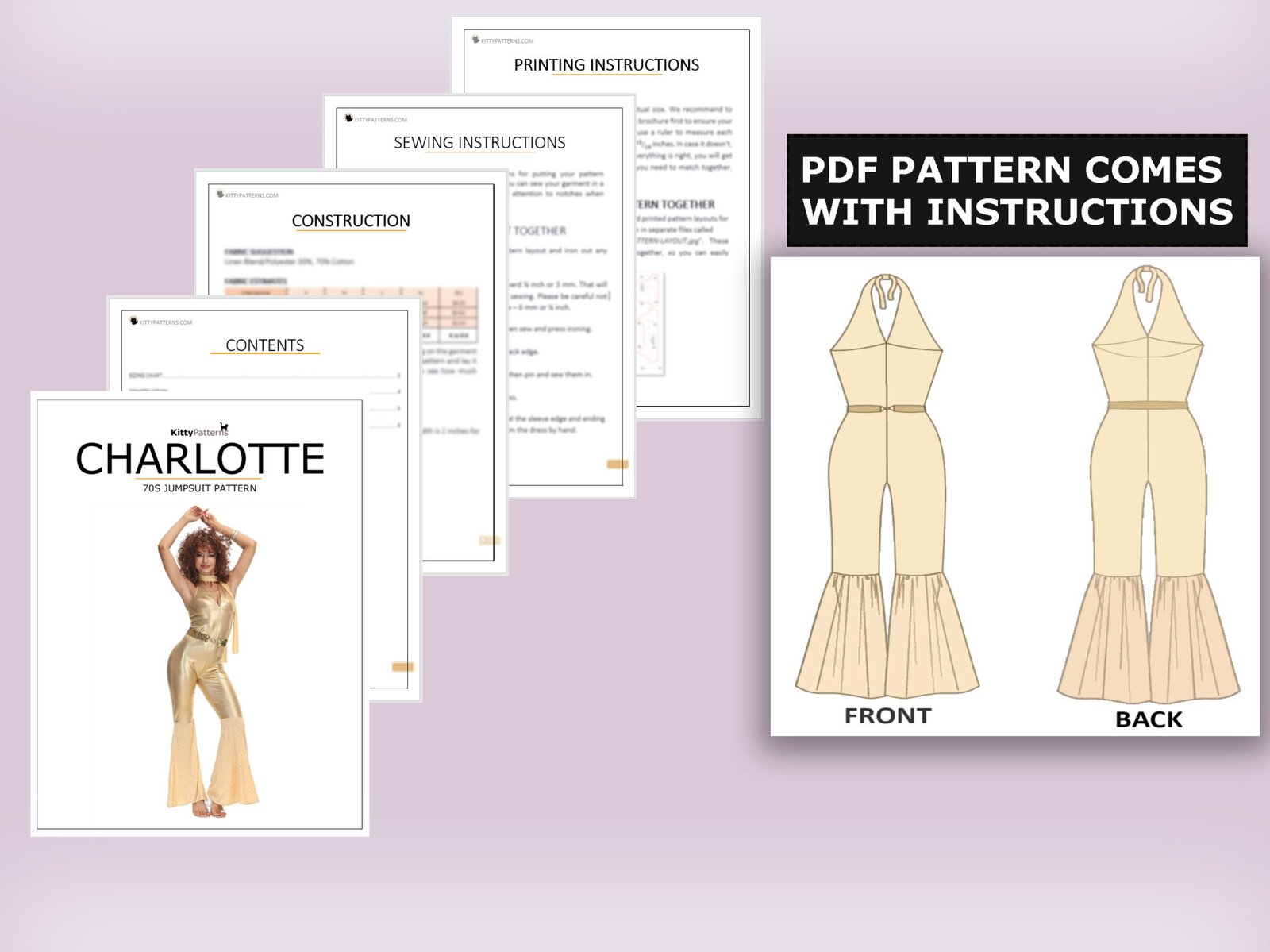 CHARLOTTE – 1970s Jumpsuit Sewing Pattern – KittyPatterns